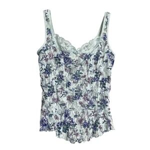 Vintage Arianne Lace Floral Cami Top Womens M Blue Y2K Brocade Fairy Babydoll